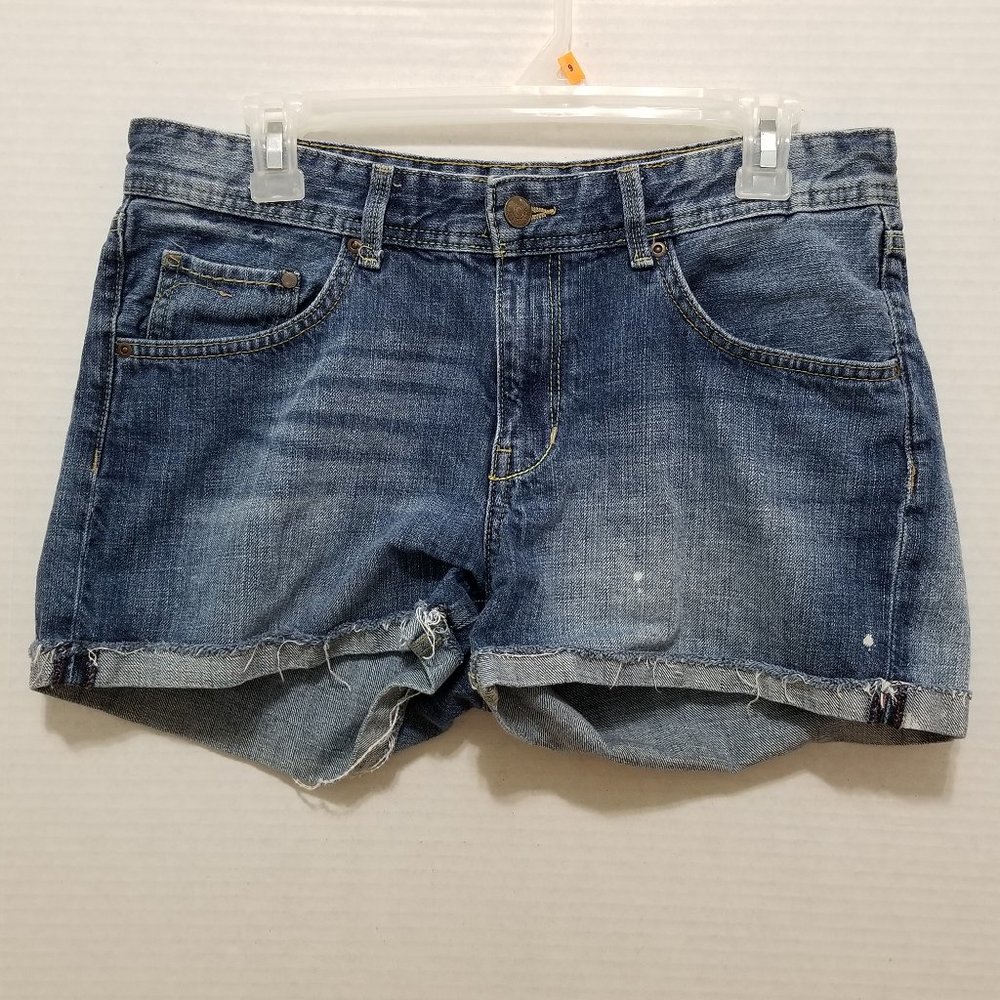 H&M shorts 8 Boyfriend denim jean whiskered lightly bleach distressed frayed hem
